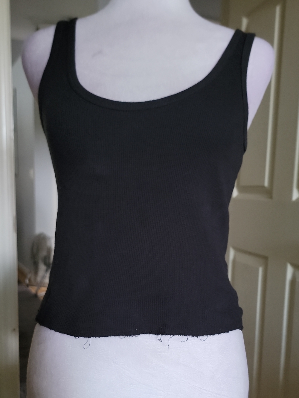 Brandy Melville Black Ribbed Scoop Tank Raw Edge